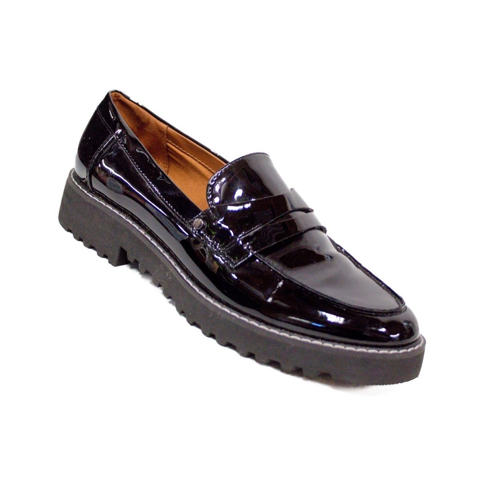 Franco Sarto Cassandra Penny Loafer Black Lug Sole Platform Shoes Size 7.5